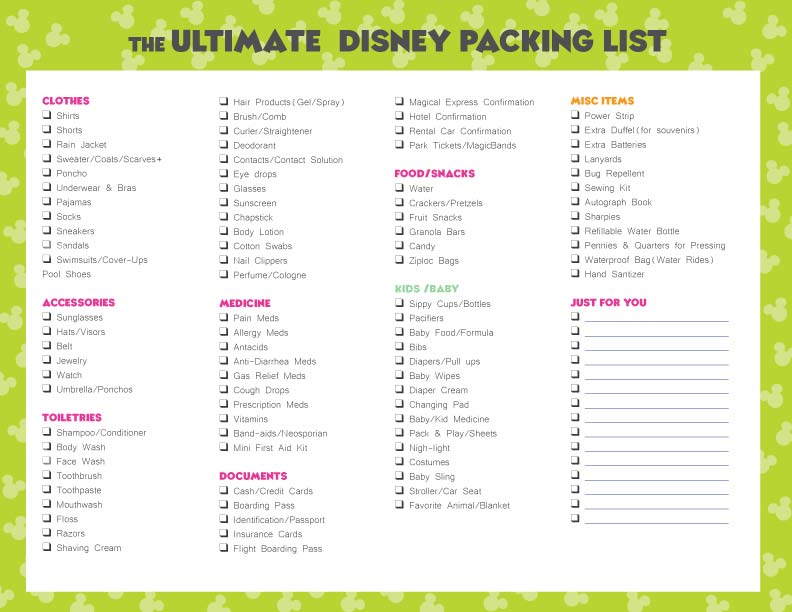 The Ultimate Disney Packing List for your next Disney vacation! It includes all your trip essentials plus room for you to add your own items.