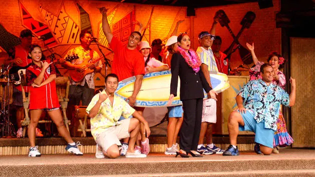 Spirit of Aloha Dinner Show at the Polynesian Resort Village. Copyright Disney.