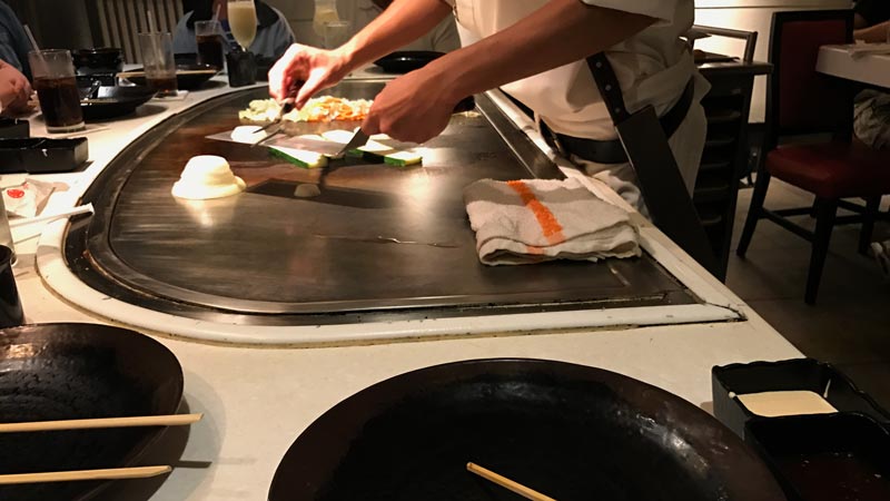 Chef cooking at Teppan Edo.