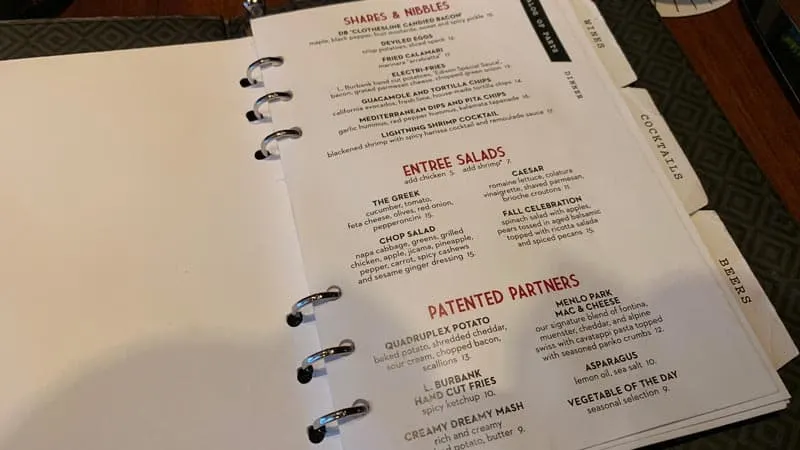 Menu for the Edison Disney Springs